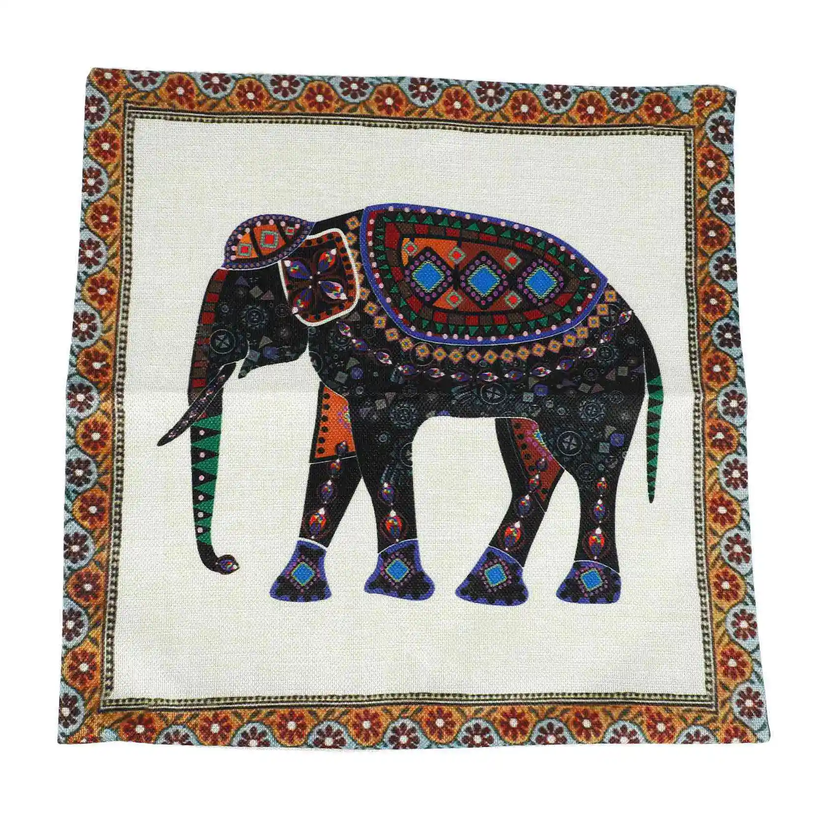 2X Indian Knitted Elephant Cotton Linen Throw Pillow Case Cushion Cover Decor-[A22I Store]