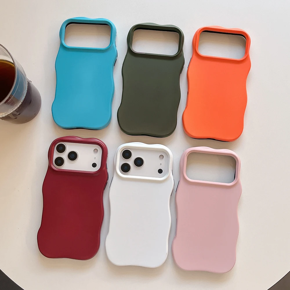 

2 in 1 Cute Solid Color Matte Phone Case for IPhone 17 16 15 14 13 Pro Max Air Shockproof Protective Wave Edges Back Cover Case