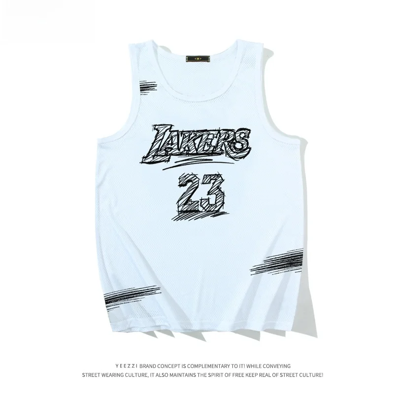 Uniforme de Baloncesto de Secado Rápido Estilo Americano, Camiseta LAKERS James, Diseño Retro Dibujado a Mano, Chaleco Deportivo Holgado de Malla, Fibra de Poliéster