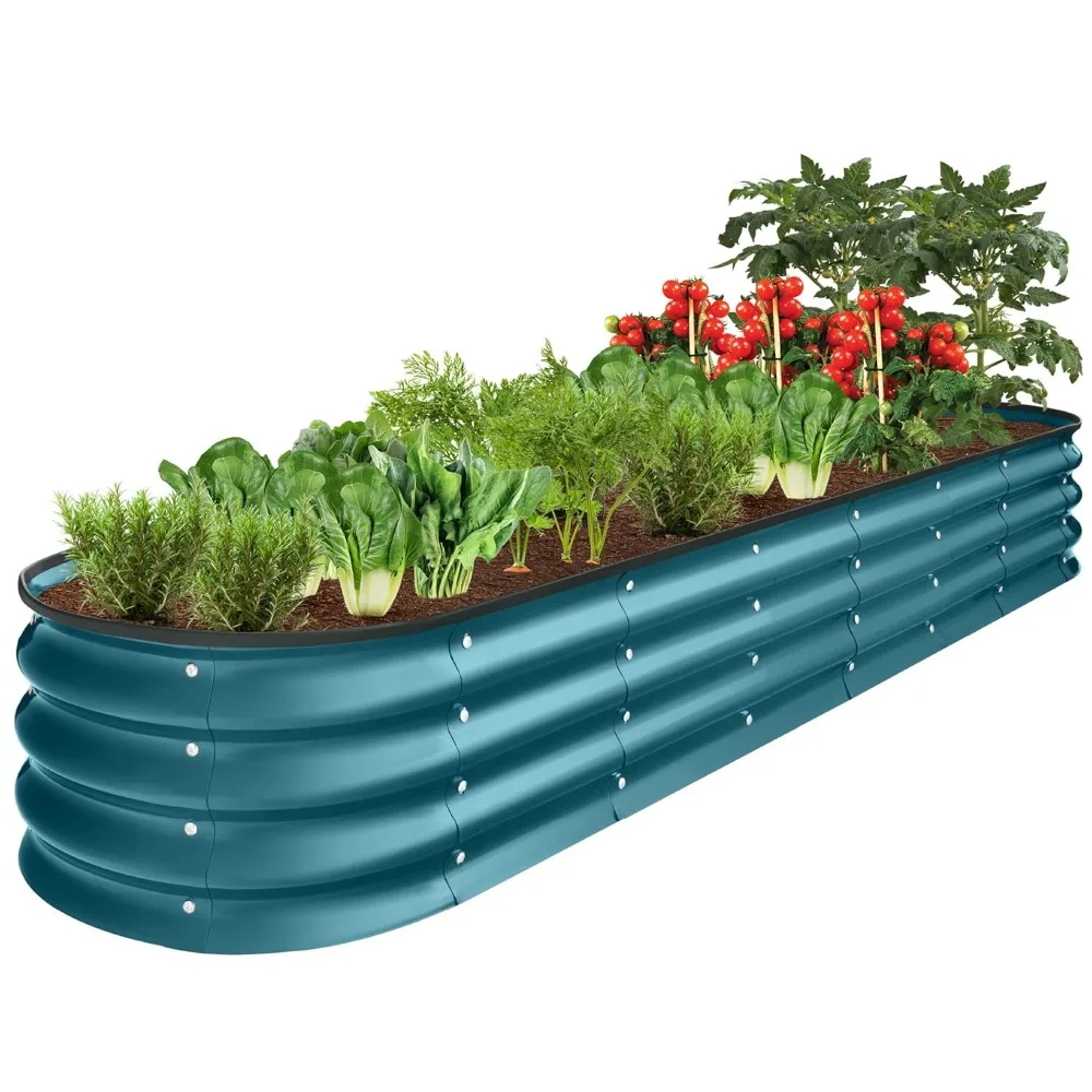 

8x2x1ft Outdoor Metal Raised Garden Bed, Oval Deep Root Planter Box for Vegetables, Flowers, Customized
