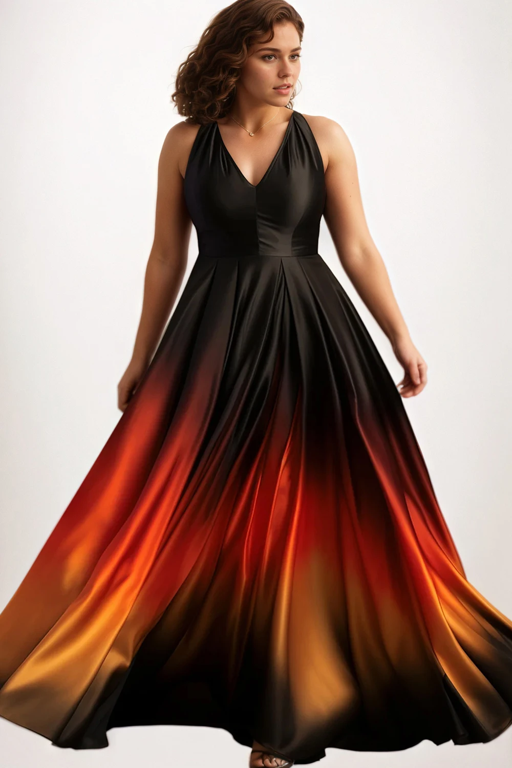 

Evening Dress for Women Plus Size Gradient Elegant V Neck Satin Sleeveless High Quality Cocktail Wedding Guest Maxi Dresses