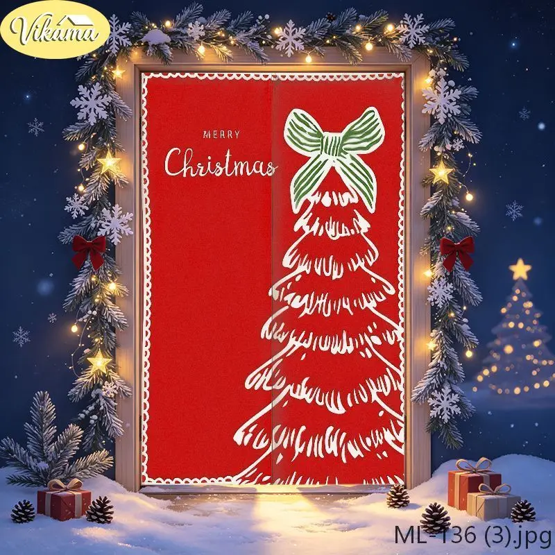 VIKAMA Christmas Door Curtain Black Santa Claus Funny Face HO HO HO Door Hanging Kitchen Bedroom Home Holiday Xmas Decor