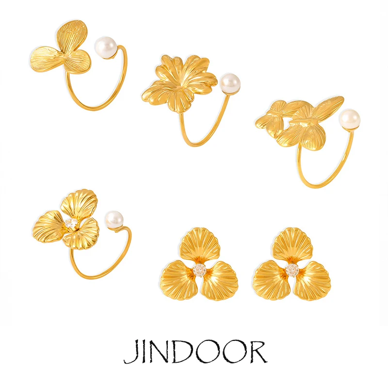 JINDOOR Titanium Steel Plated 18k Gold Butterfly Orchid Flower Earrings, Trendy Romantic Simple Woman Earrings