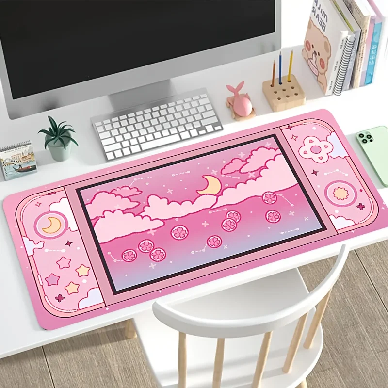 Pink Cloud Moon Sakura Gaming Mouse Pad Extra-Long Non-Slip Desk Mat for PC Gamer Gift   18x22cm is Matte pure black