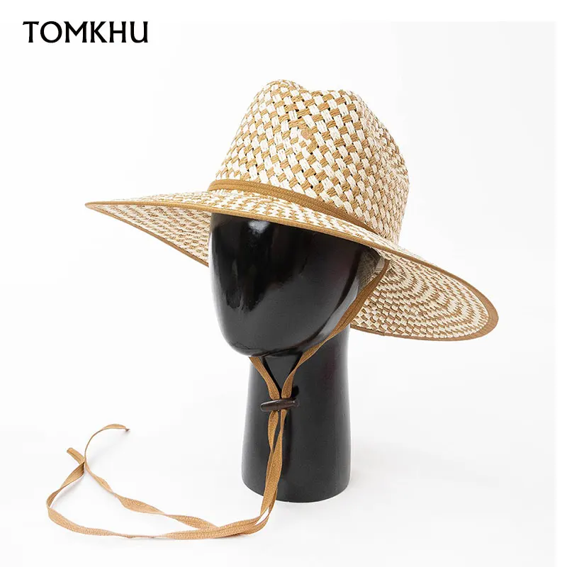 European American Summer Fashion Casual Two-color Hand Woven Large Brim Paper Straw Jazz Hat For Men Women Caps Designer Hats