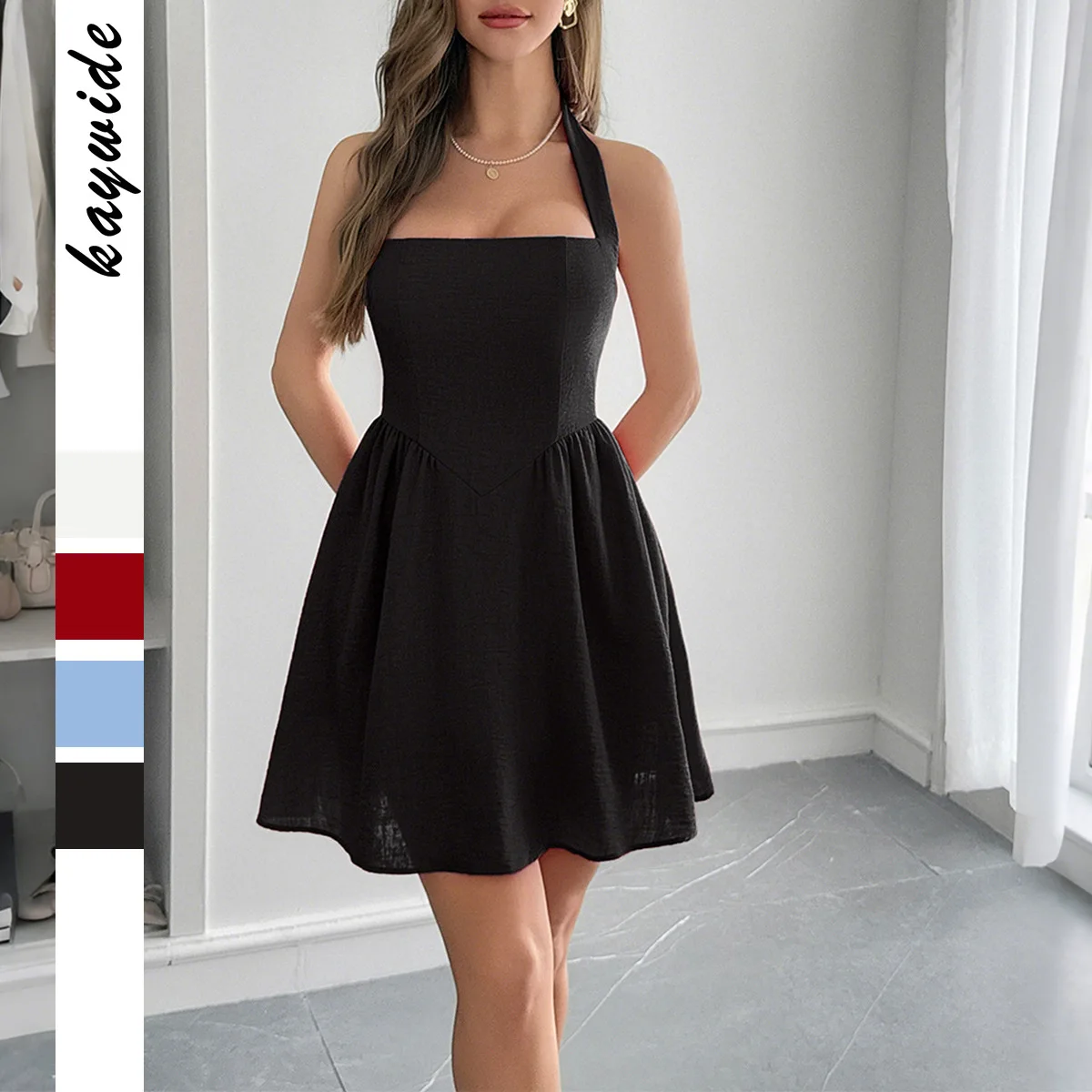

European and American Elegant Temperament Wind Neck Short Dress Dress Women's Clothing Spring and Summer
