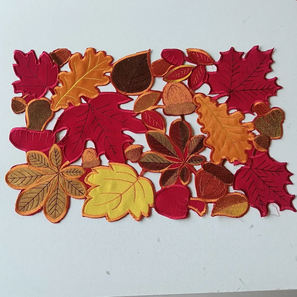 

Brown Maple Design Maple Leaf Runner Harvest Theme Autumn Colors Embroidered Runner Flocked Texture Farmhouse Runner