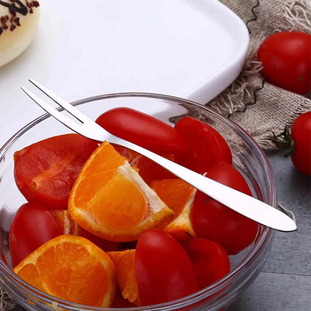 12Pcs Fruit Fork Stainless Steel Two-toothed Fork Cake Fork Salad Cutlery Fork Kitchen Small Fork Household Kitchen Tool