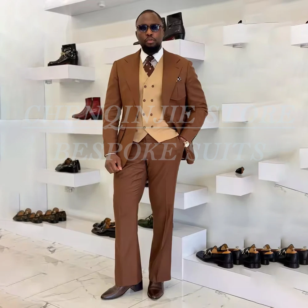 

Slim Fit 3 Piece Jacket Pants Vest For Wedding Customized Single Breasted Notch Lapel High-end Men's Suits Full Sets Costume