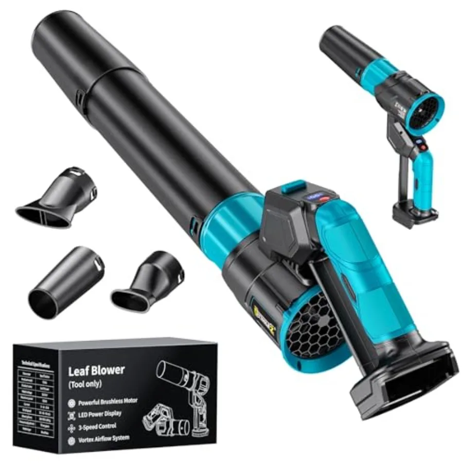 

180° Rotated Leaf Blower Compatible with Makita 18V 600 CFM Handheld Leaf Blowers Cordless 3-Speed Brushless Motor Lightweight
