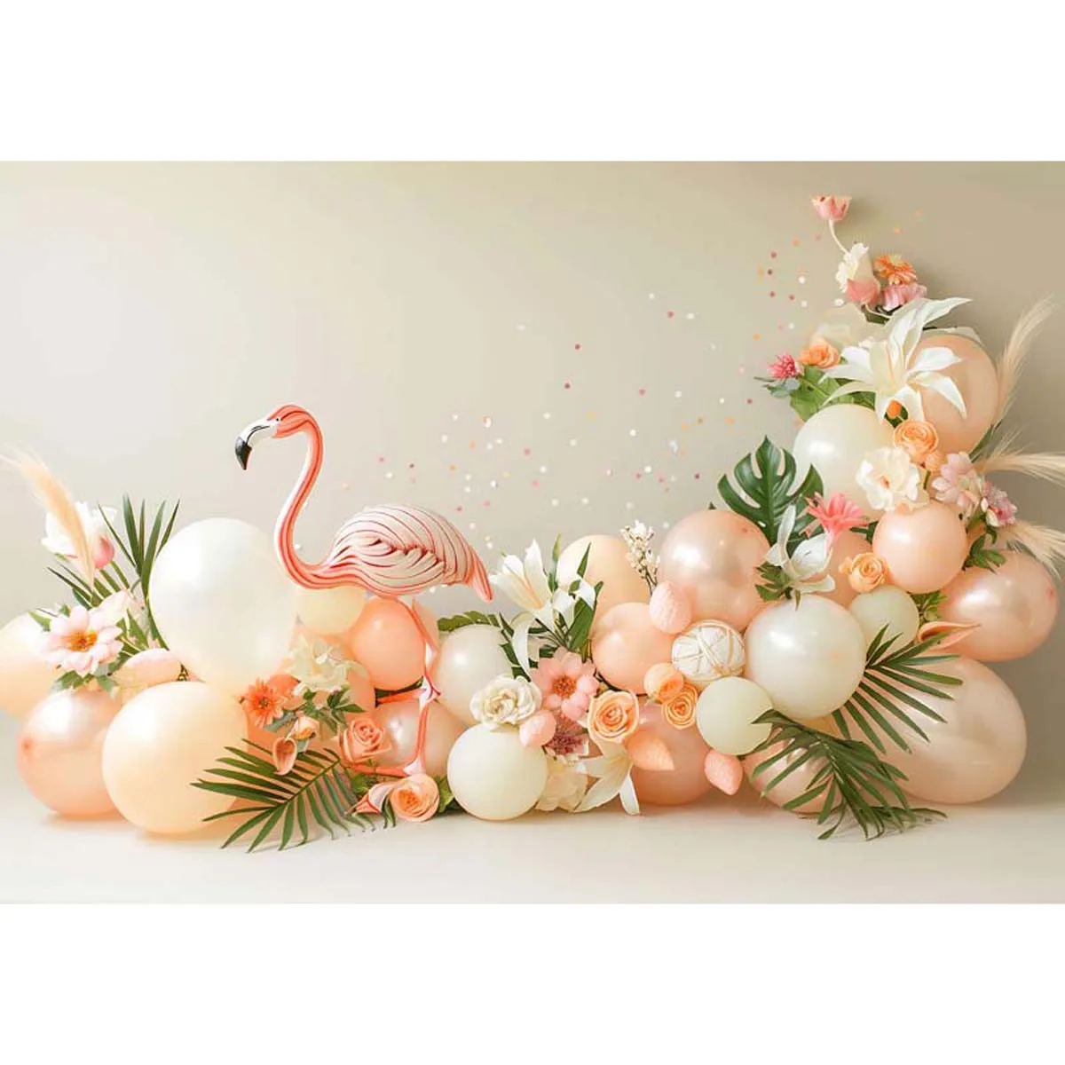 

Allenjoy Pastel Pink Flamingo Floral Cream Balloons Backdrop