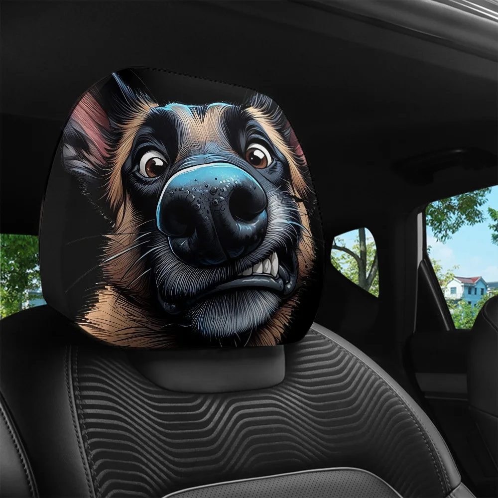 2Pcs Headrest Covers Ghost 2Pcs Headrest Cover Funny 2Pcs, cartoon German Shepherd printed car head pillowcase, elastic