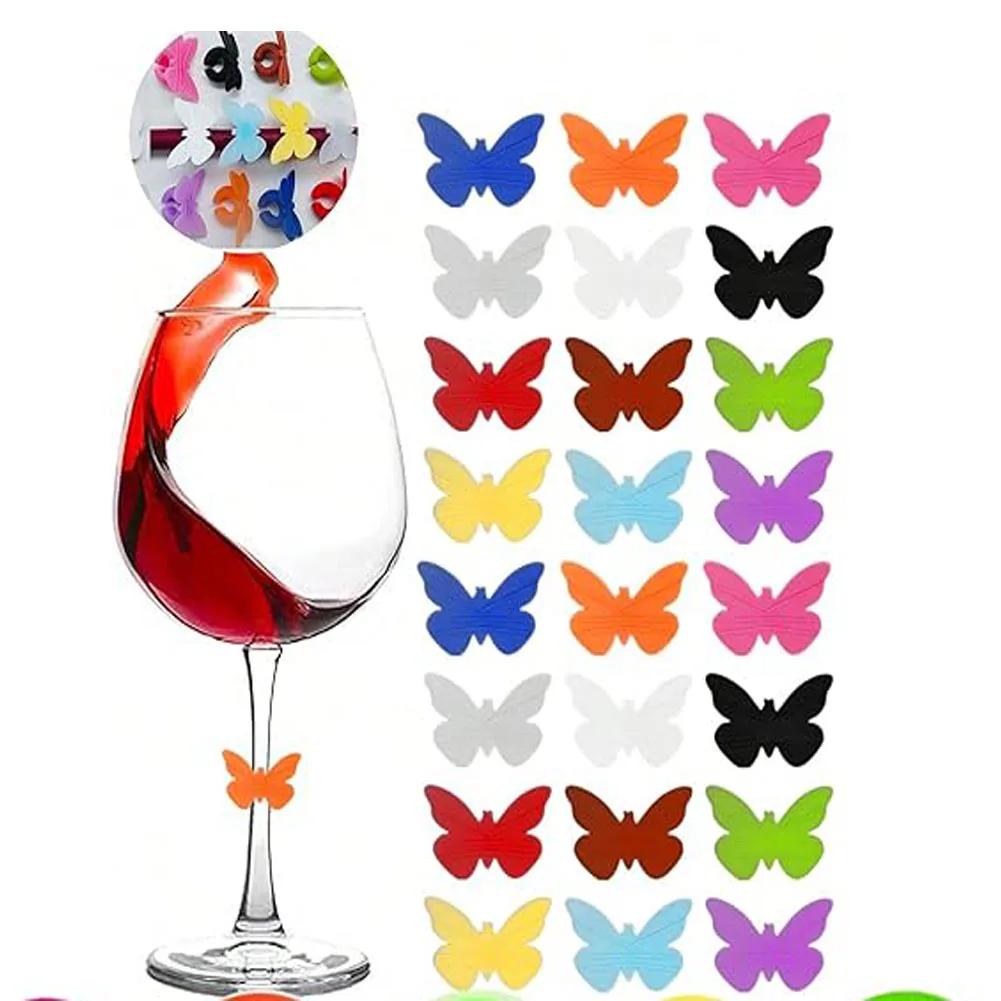 مجموعة سحر الوقايات والوقايات المصنوعة من زجاج النبيذ السيليكون، علامات المشروبات لتزيين حفلات تذوق النبيذ، وحفلات الزفاف، ومتعة الصيف #1