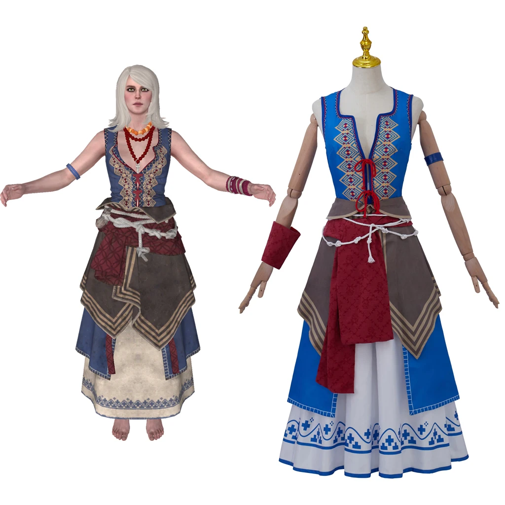 

Game Witch Keira Metz Cosplay Dress Retro Ethnic Printed Vest Skirts Suits Set Keira Metz Roleplay Halloween Carnival Outfit