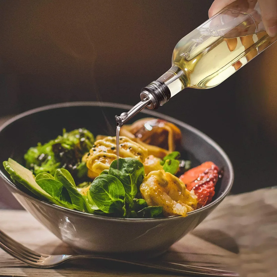 Garrafa transparente de óleo e vinagre de 500ml com funil de derramamento e etiqueta-Decantador de jarra de azeite para cozinha