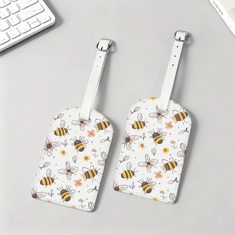 

Cute Bee Luggage Tag Bee Honeycomb Design Travel Id Tag Bags Boarding Pass Adorable Bee Hexagon Pattern for Airplane Travelers