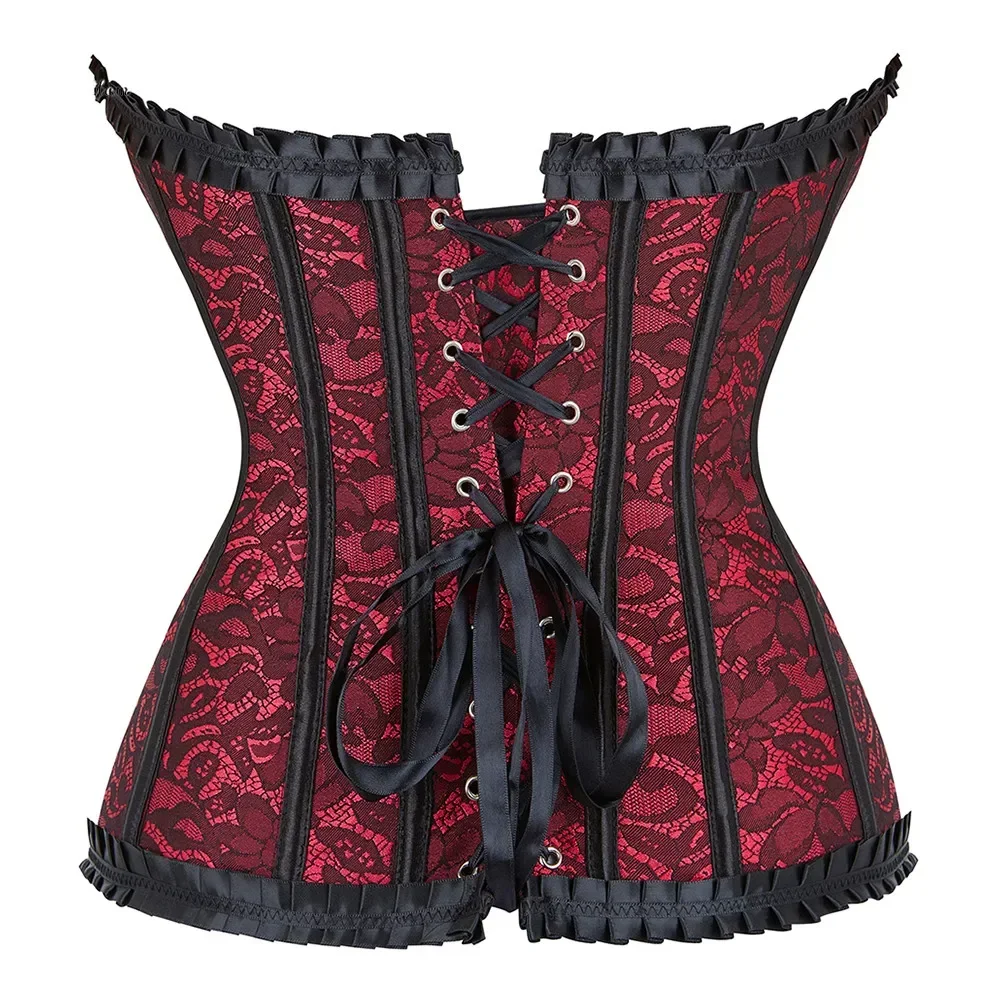 Corset Top Sexy Women\'s Plus Size Corsets and Bustiers Overbust Floral Gothic Brocade Corselet Style Fashion Purple Red