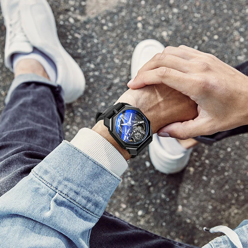 

Роскошные часы Fighter Design, мужские дизайнерские модные полые механические мужские часы, автоматические часы, силиконовые мужские водонепроницаемые мужские часы