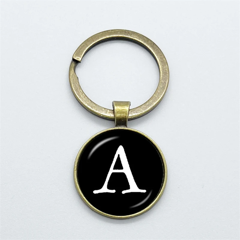 Simple A-Z 26 Letter Pendant Keychain 26 English Alphabet Glass Gem Keyring Key Holder Handbag Ornaments Accessories Gift