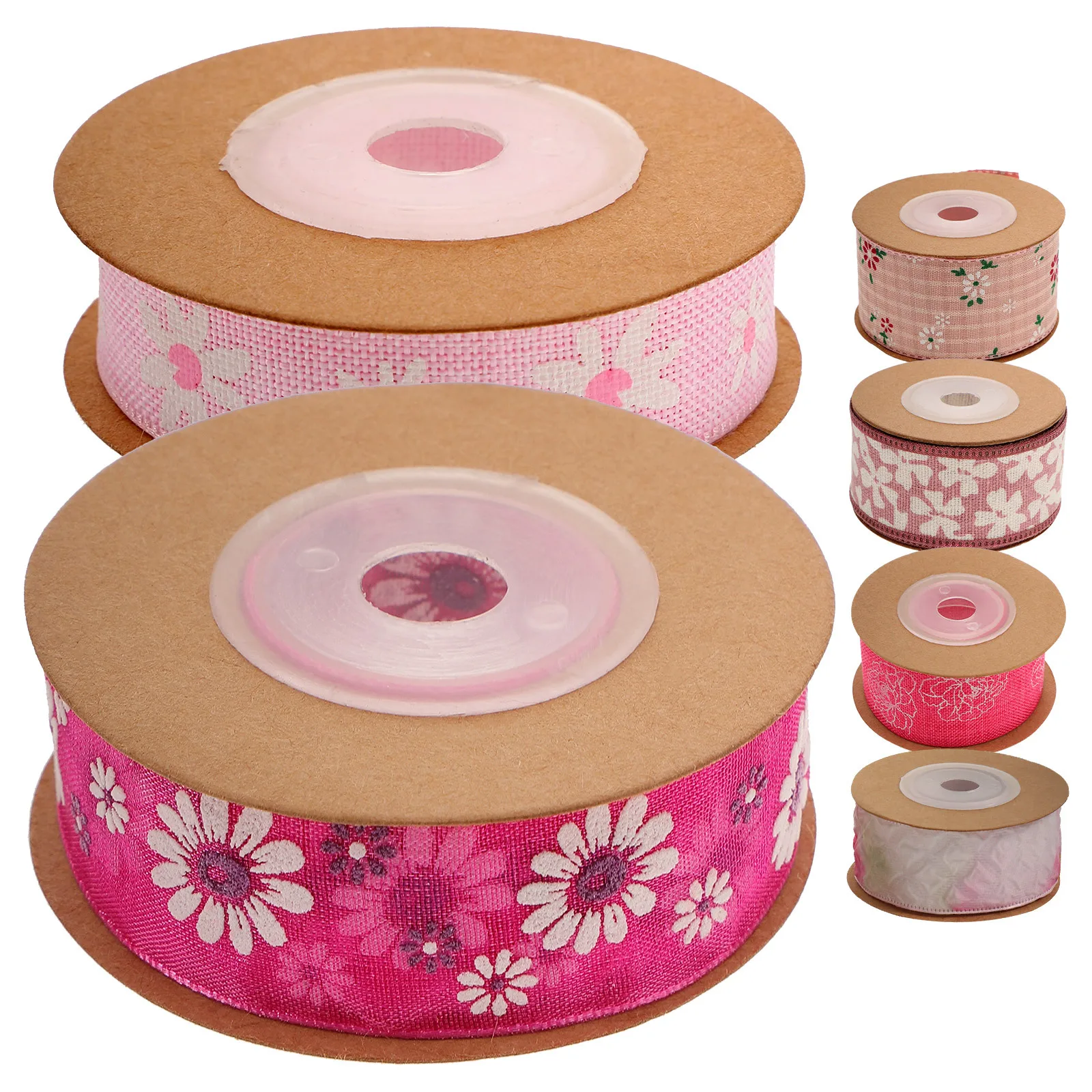 

6 Rolls Cuttable Polyester Ribbon Flower Pattern Craft Gift Wrap Diy Accessory For Festival Present Wear-Resistant Multi-Use