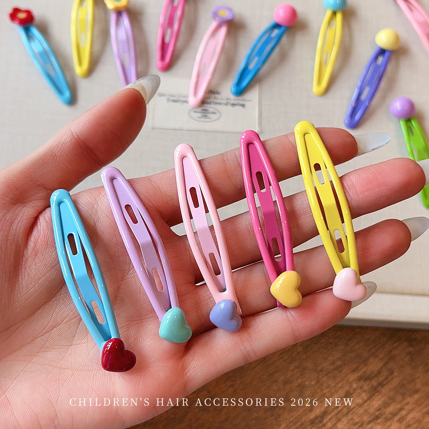 New 5pcs/set Candy Color Heart Flower Ball Snap Hair Clips 2026 Korean Macaron Alloy Hairpins For Women Girls Kids Toddler  Gift view 3