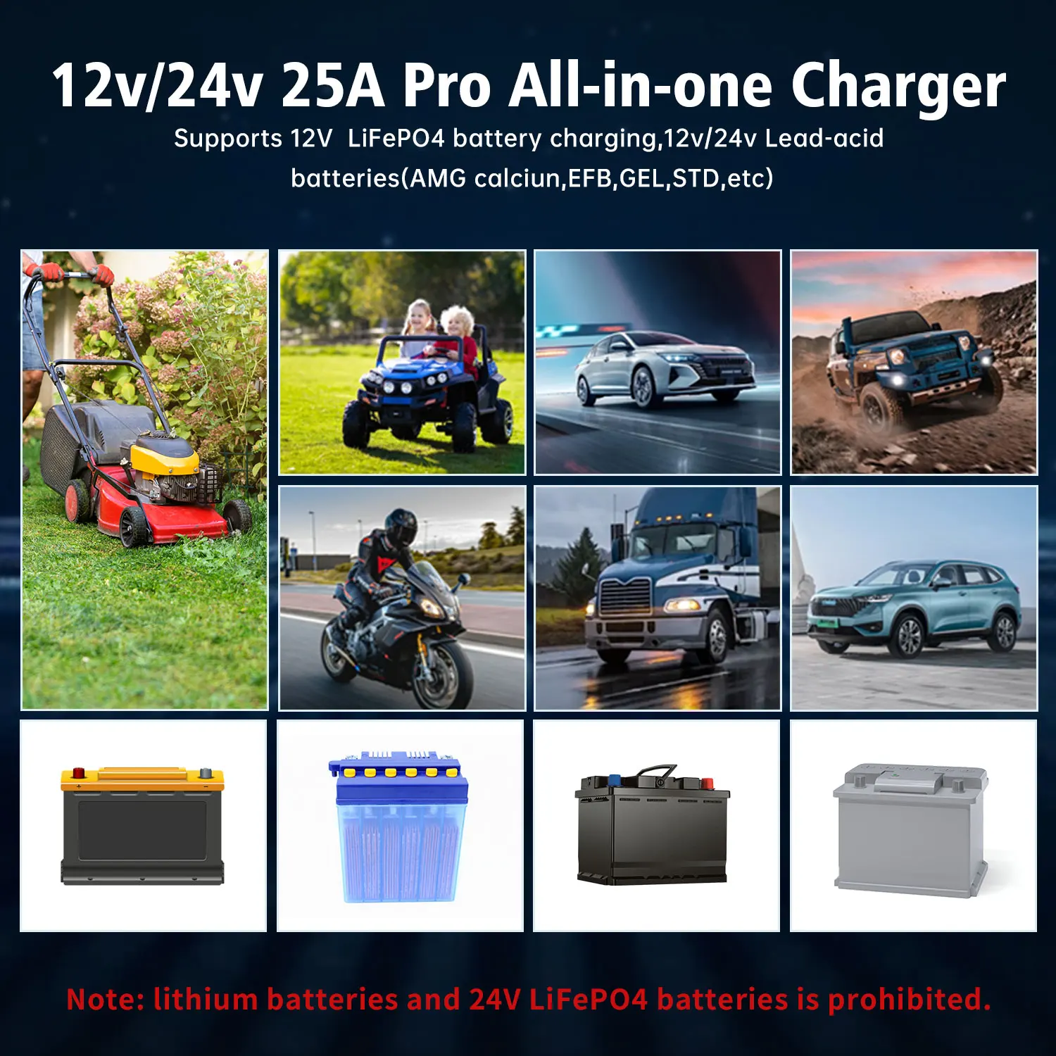 自動 DC12V 24V バッテリー充電器スマート LCD ディスプレイ 8 段階インテリジェント充電車のバッテリー充電器 LiFePO4 AGM ゲル鉛酸用