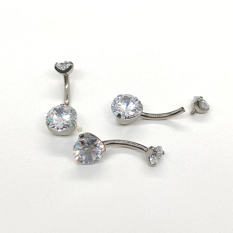 F136 Titanium Navel Bars Piercing Belly Rings 14G CZ Zircon Internal Thread Ombligo Nombril Women Body Jewelry Beaded Navel Stud