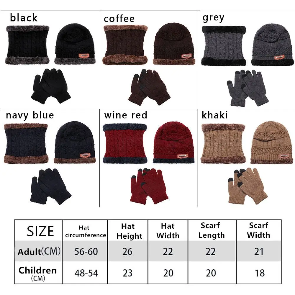 Winter Warmer 3 In 1 Mens Girl Beanie Hat And Neck Scarf Knitted Gloves Set