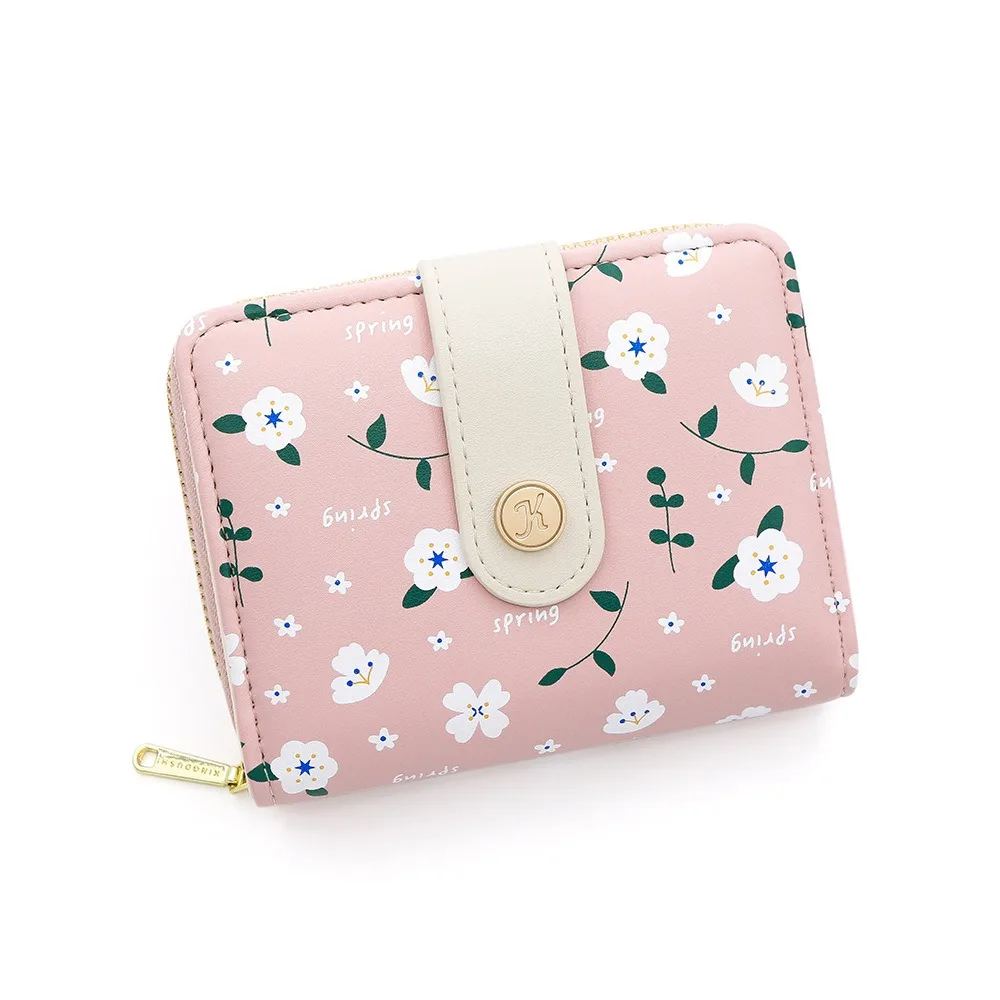 Floral Printed Short Card Bag Korean Style PU Leather Women's Short Purse Multi-functional Multi-card Slot Card Holder Girl