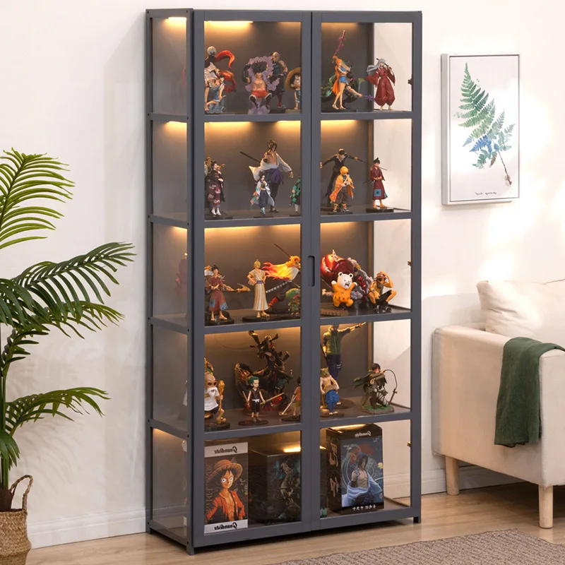 Vitrina con puertas de vidrio, gabinete de almacenamiento con luz de 3 colores, gabinete de curiosidades y librería de 4 niveles para coleccionables, juguetes