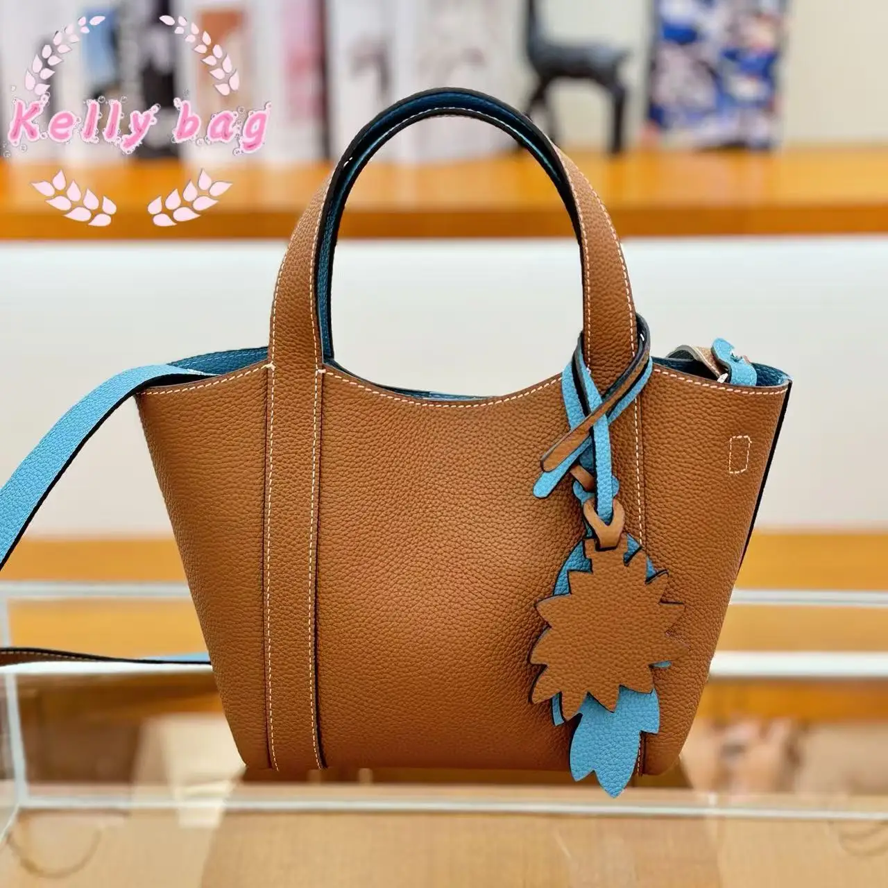 

Large Capacity Bucket Bag Luxury Double-sided Vegetable Basket Bag Fashion Lychee Pattern Genuine Leather Handbags For Women