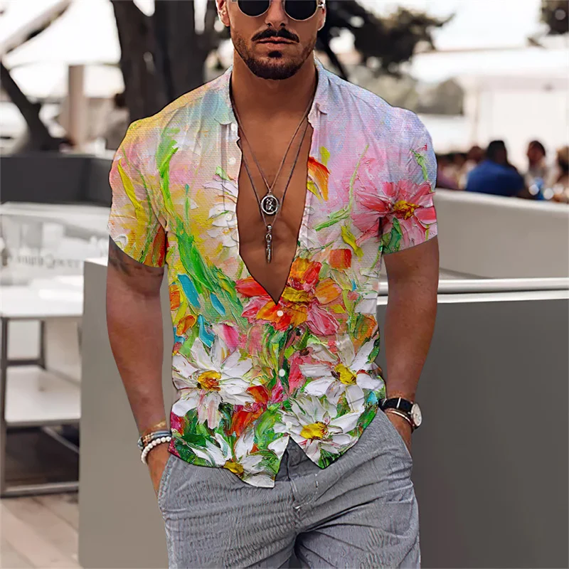 

Men's Elegant Flower Pattern Society Social Casual Vacation Camisa Harajuku Leaves Hawaiian Shirts Fashion Slim Fit Clothing New