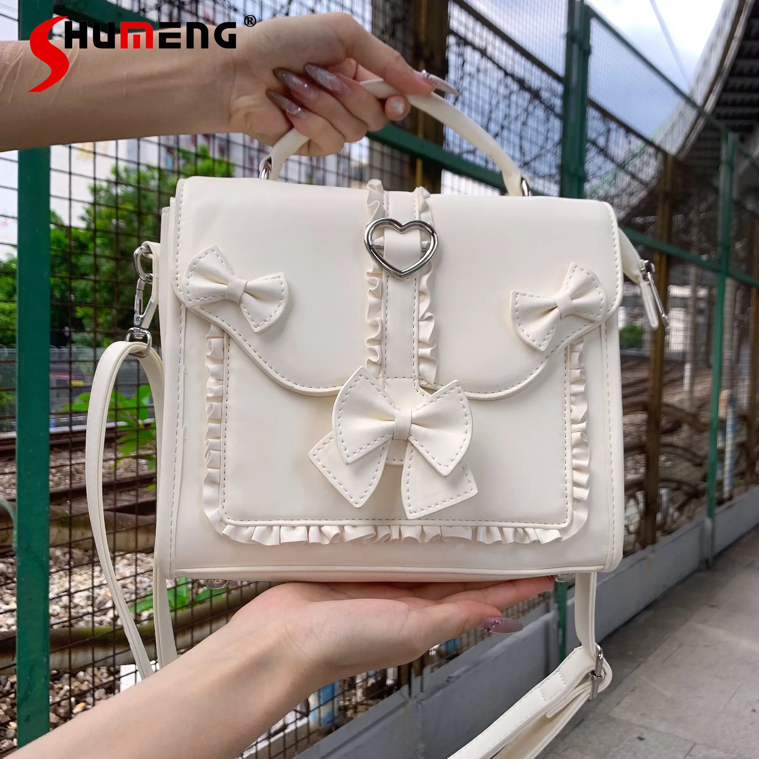

2026 New Japanese Sweet Princess Lolita Handbag Girls Women Elegant Bow Small Capacity Daily Commute Bow Crossbody Bag Pain Bag