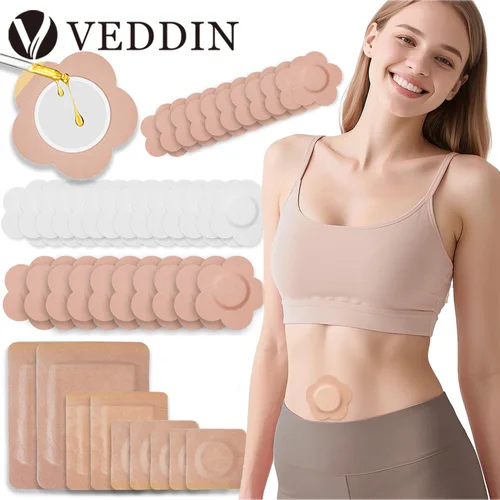 Parches de aceite de ricino desechables, almohadillas de aceite de ricino autoadhesivas de algodón orgánico para ombligo, antifugas, transpirables, 50/30/10 Uds.