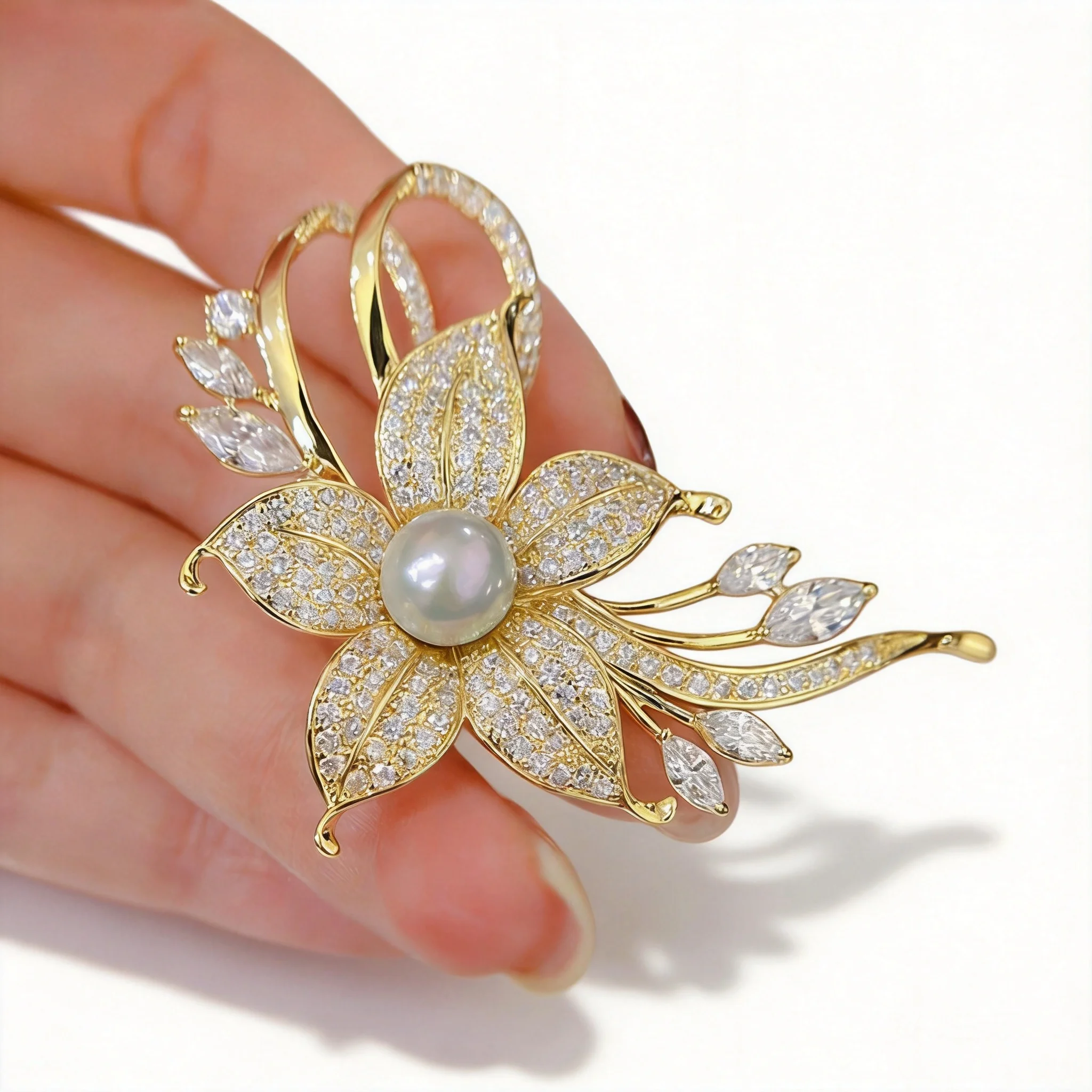 Broche de Lycoris Radiata de Estilo Chino, con Base Dorada de Cobre y Microincrustaciones de Circonio, para Creación de Joyería DIY