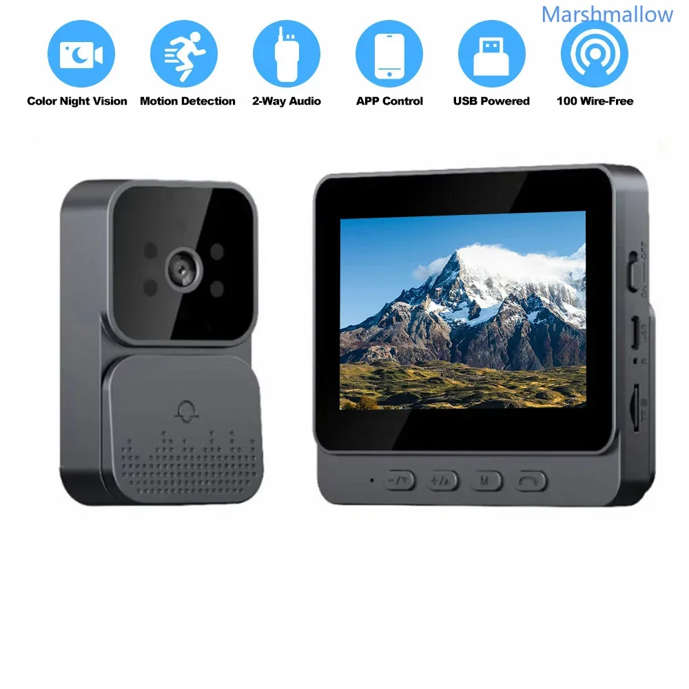 Sonnette vidéo intelligente sans fil avec écran IPS de 4.3 pouces, 2.4G, vision nocturne infrarouge, interphone de sécurité pour la maison