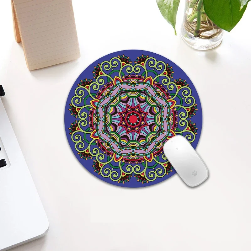 Creative Round Mousepad Persian Ethnic Geometric Pattern Mice Pad Non-Slip Locked Edge Rubber Gaming Coaster PC Mouse Mat