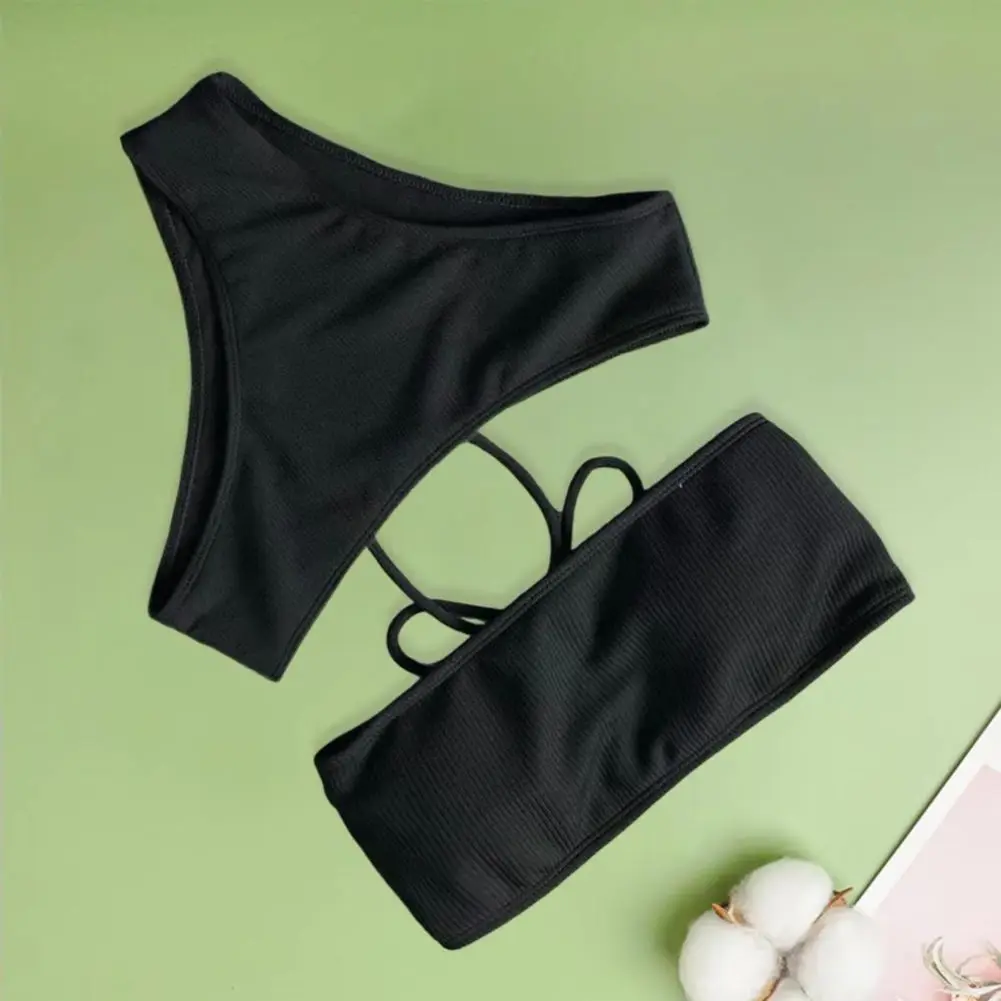 

Sexy Two-piece Swimsuit Women Bikini Set Bandeau Strapless Swimming Bra High Waist Swimming Briefs Set Beach Pool Bathing Suit
