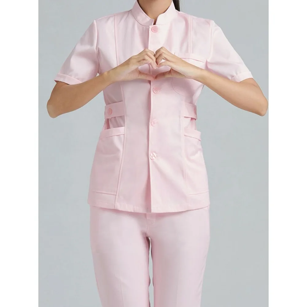 Nurse uniform women's short-sleeved summer lightweight long-sleeved blue round-neck dental and oral protection coat work uniform