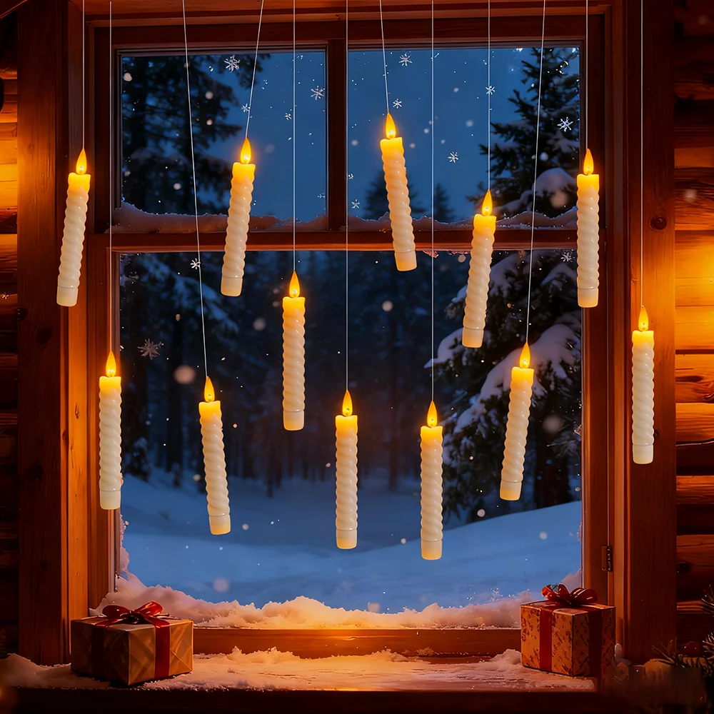 12pcs Hanging Candles ,Remote Floating Candles with Wand , Battery Operated r Candle Set (Shipping without battery included)