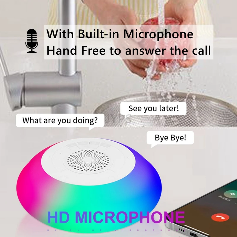 مقاوم للماء دش المتكلم بلوتوث الحمام FM راديو RGB 5 واط TWS صندوق مكبرات الصوت بلوتوث مع ميكروفون Folat على الماء/بركة/حمام