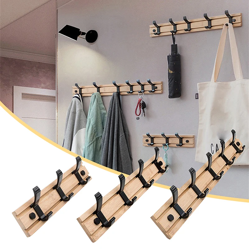 3/4/5 Hook Wooden Coat Rack Hook Wall Mounted Hat Clothes Hanger Rack Rail Organizer for Entryway Bathroom Bedroom Kitchen Decor