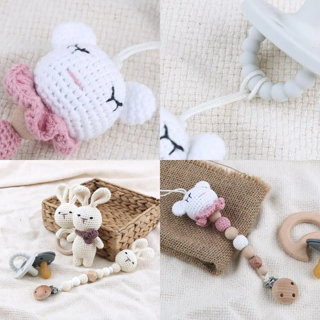 

97BE Animal Crochet Pacifier Chain Nipples Holder for Newborn Dummy Chains Soother Chew Teething Toy Cartoon Feeding Gift
