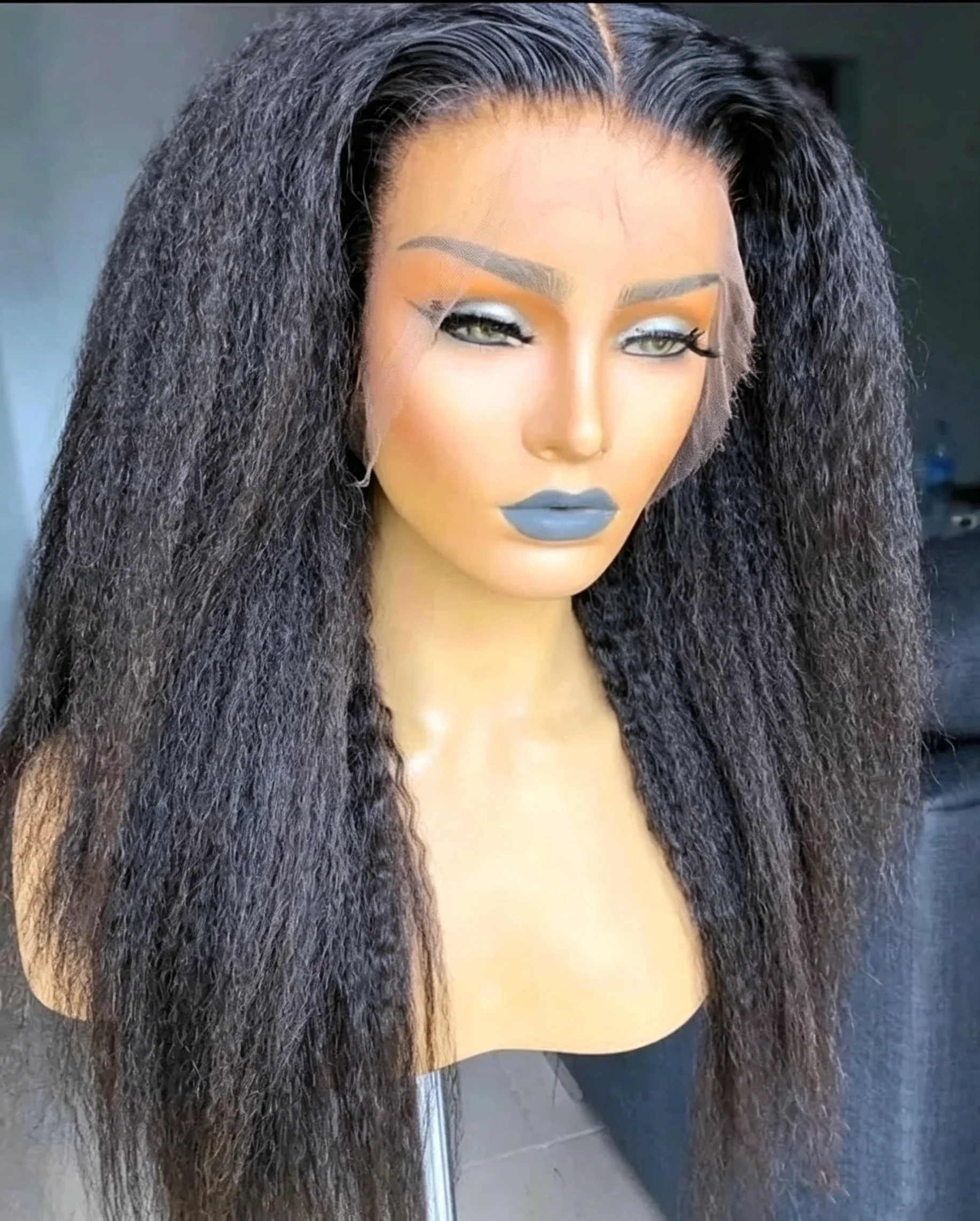 

Kinky Straight Human Hair Wigs 7x5 Brazilian Lace Front Wigs Yaki Straig Pre Plucked Natural Black Glueless Hd Lace Frontal Wig