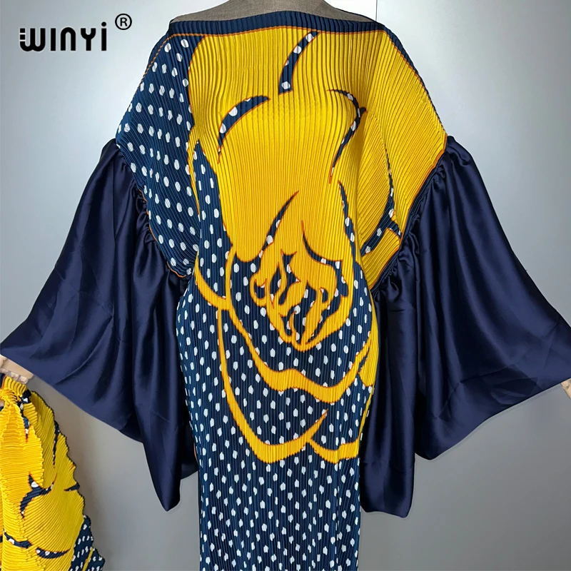 WINYI summer Bubble sleeve pleated dress beach cover up kaftan abaya dubai luxury party dress long down evening dress
