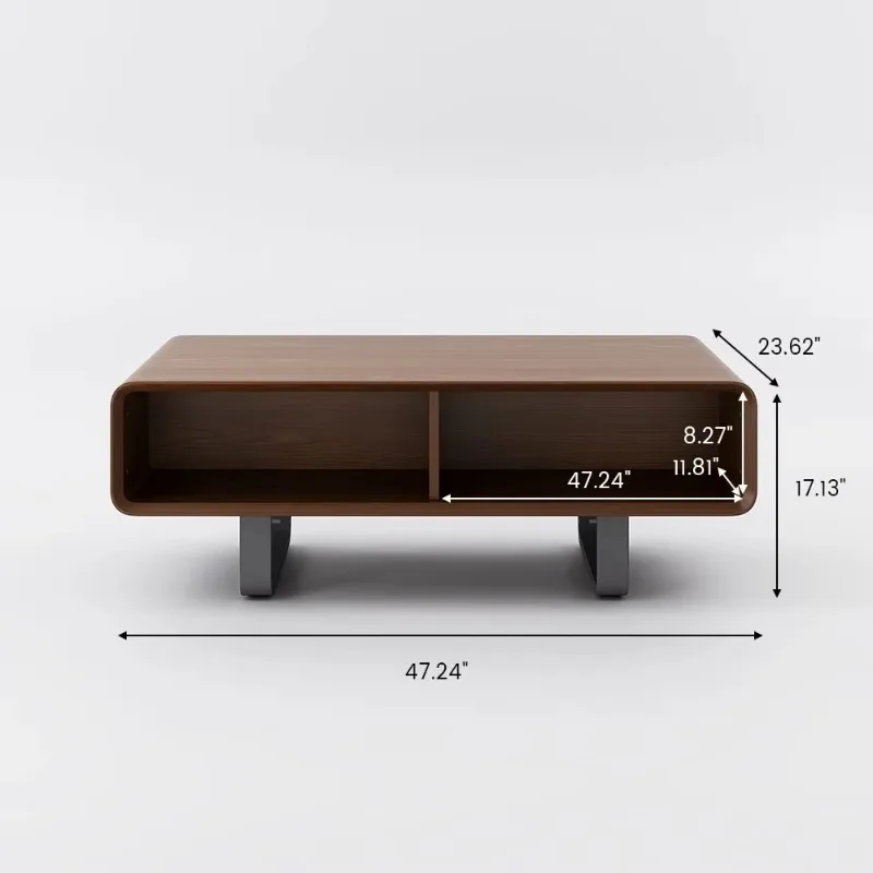 AJUNION Mid-Century Modern Rectangular Coffee Table Walnut Color Engineered Wood Living Room Center Table Coffee Tea Table