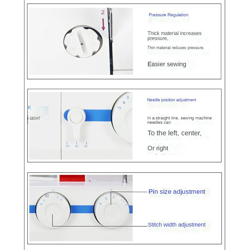 Macchina da cucire per impieghi gravosi da 60W, 8 punti incorporati, struttura in metallo, ago doppio, strumenti per cucire domestici multifunzionali