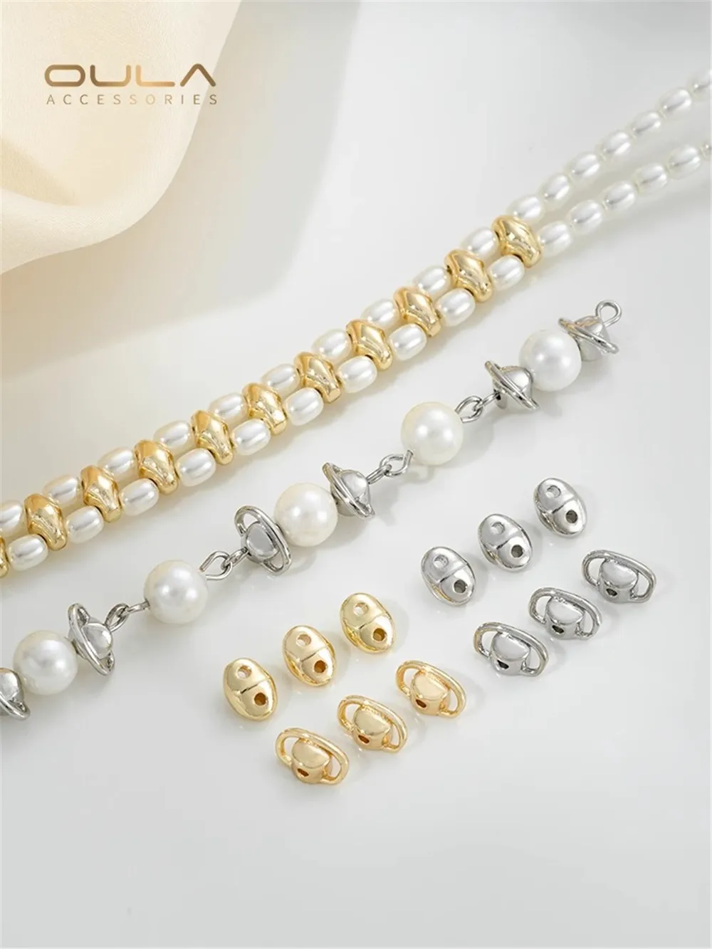 

14K Gold-Color Plated Pearl Accessories, Double Hole Double Row Spacer, Handmade DIY Pearl Bracelet Jewelry with Pearl Material