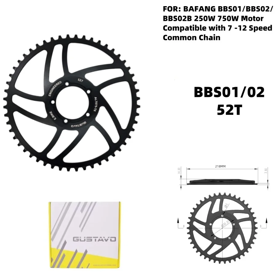 GUSTAVO E-Bike Kettenblatt für BAFANG BBS01 BBS02 Mittelmotor Kettenrad 36/38/40/42/44/46/48/52T Kettenblatt – Detail 12