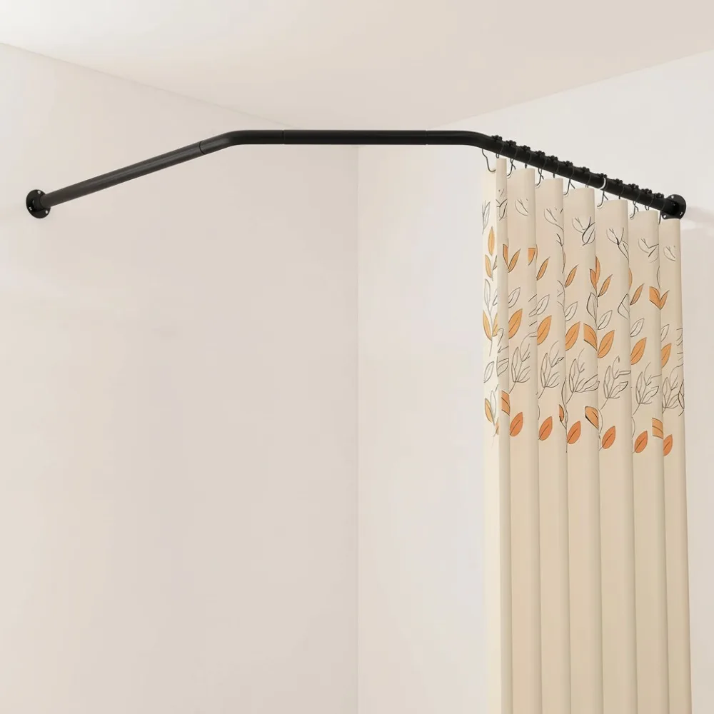 

Adjustable Diamond Corner Shower Rod Heavy Duty 33lbs Capacity Matte Black with 12 Hooks